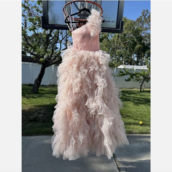 NEW $998 Mac Duggal [ 2 ] Corset One Shoulder Glitter Tulle Gown Light Pink Q754 - Picture 8 of 15